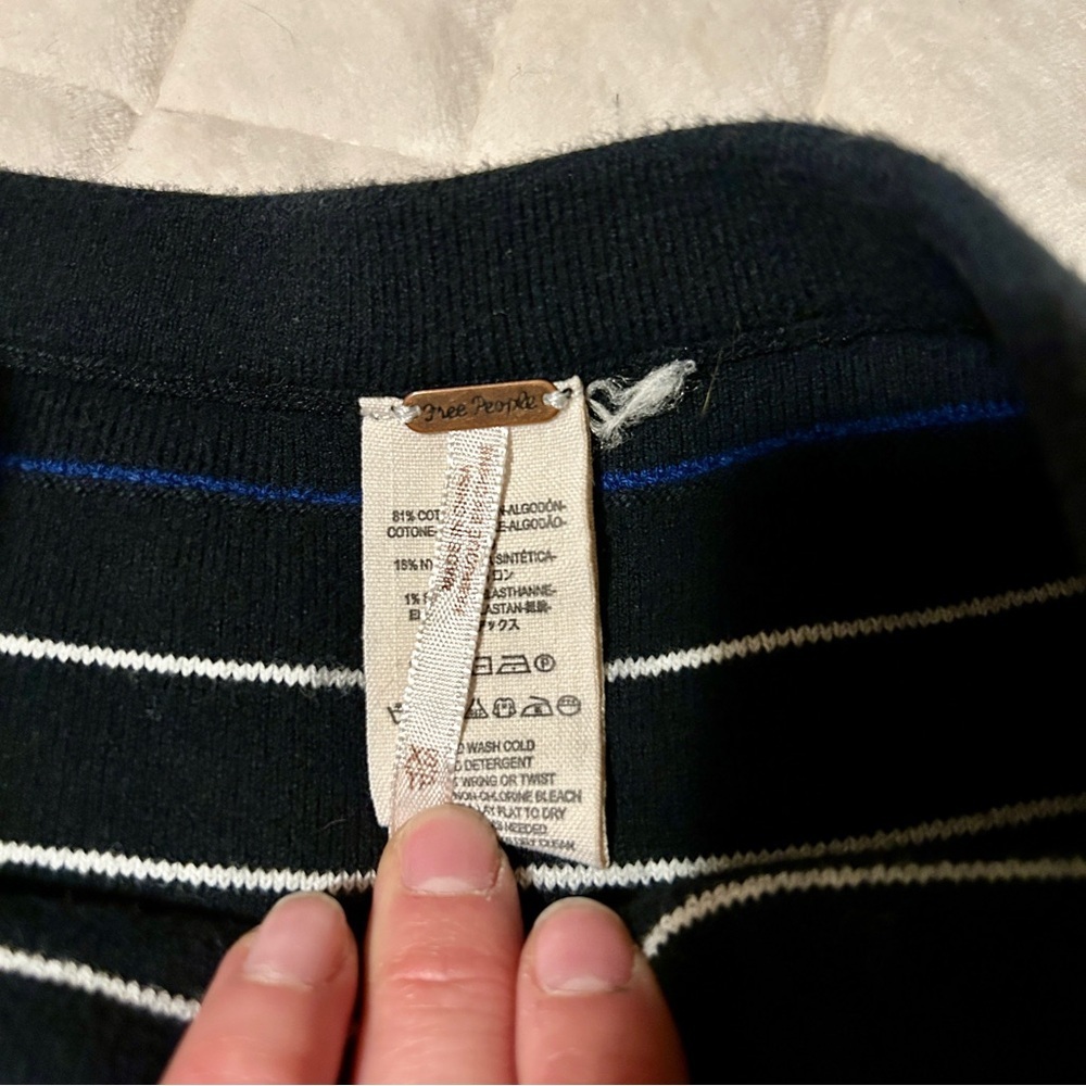 Free People Black Skater Skirt w/ Blue + White Stripes - Picture 2 of 3
